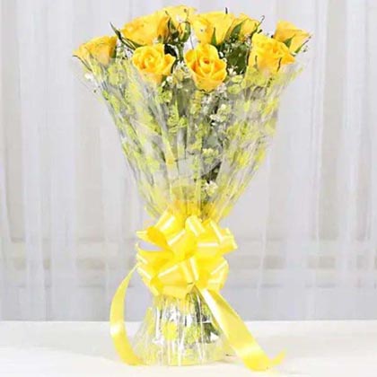 10 Bright Yellow Roses Bouquet